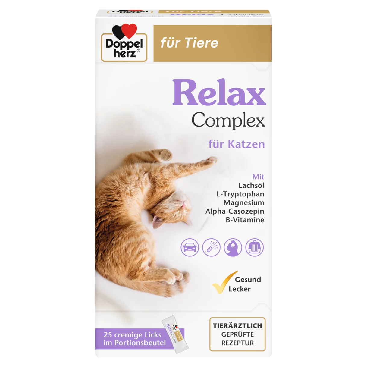 Abbildung der Produktverpackung Doppelherz für Tiere Relax Complex für Katzen Frontansicht